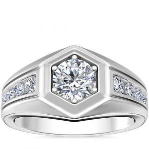 Hexagon Diamond Channel Engagement Ring