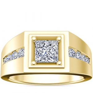 Princess-Round Diamond Channel Engagement Ring