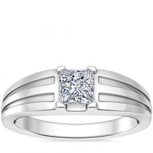 Tapered Grooved Solitaire Engagement Ring